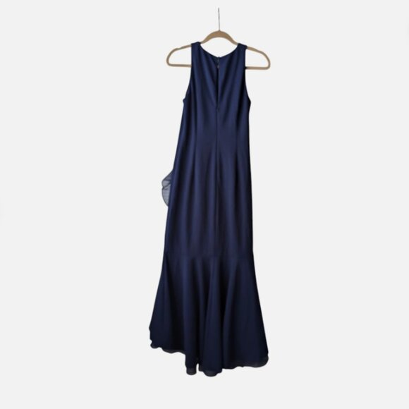 Adrianna Papell Women's Crepe Ruffle Gown Navy Size 8 - Picture 3 of 4